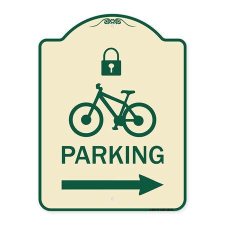 Signmission Parking W/ Lock Cycle & Right Arrow Heavy-Gauge Aluminum Sign, 24" x 18", TG-1824-23473 A-DES-TG-1824-23473